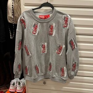 Coca Cola Gray Crewneck Sweater with Can Pattern